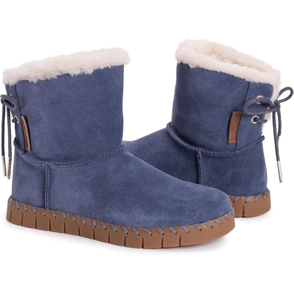 Muk Luks Womens Blue Suede Ankle Boots Faux Fur Lined Size 6 NWT